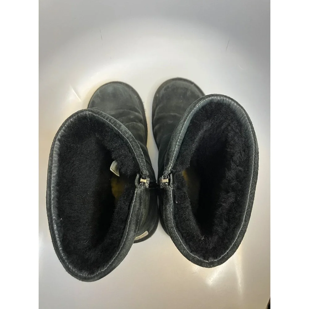 UGG Australia Mid Calf Boots Womens 10 Black Good Suede Shearling Zip 1889